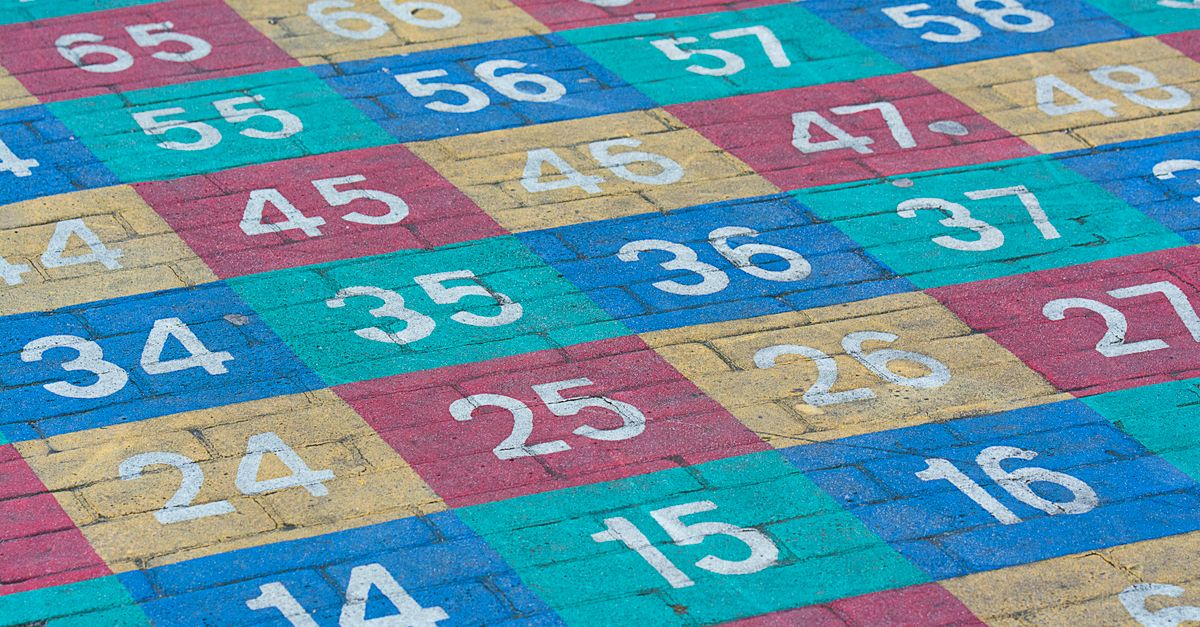 Vibrant numbered grid on a concrete surface outdoors. Perfect for educational materials.